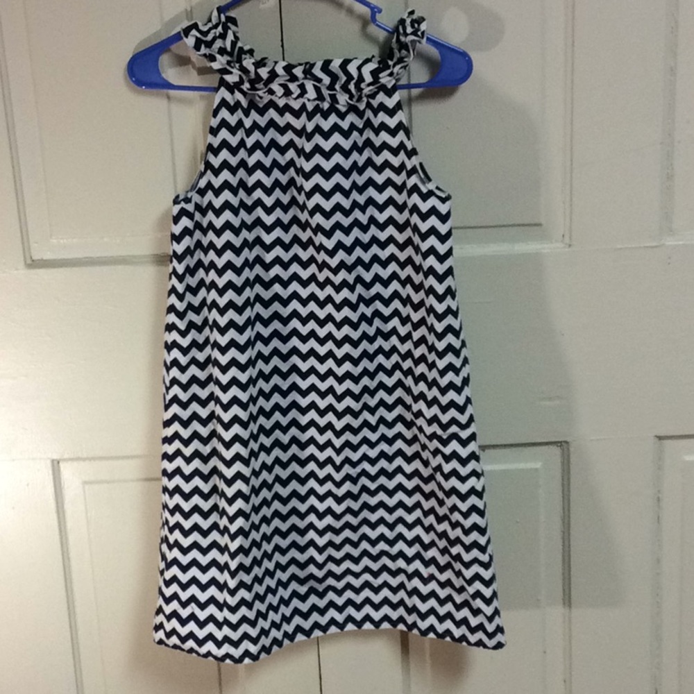 Blue and white striped dress.